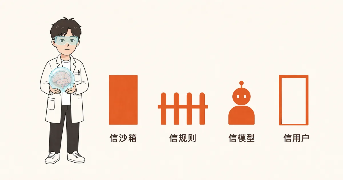 戴 AR 眼镜、穿白大褂的角色捧着发光的脑球,面前依次是保险库门、栅栏门、守卫机器人和一个没有门的空门框