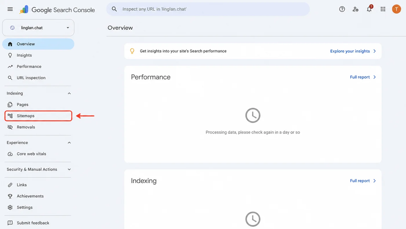 从 Google Search Console 后台进入 Sitemaps